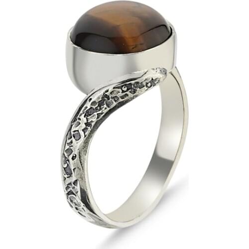Silver 925 Sterling Tiger Eye Stone Hand Handwork Ring