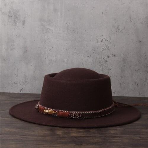 Women Men Wool Fedora Hat Lady Flat Pork Pie Hat Gentleman Flat Bowler Porkpie Top Jazz Hat