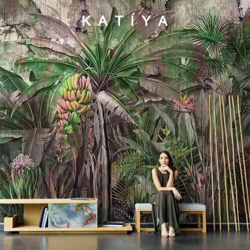Custom Size Pvc Waterproof Southeast Asia Banana Leaf Oil Painting Tropical Plants Living Room Tv Background Wall Paper Mural