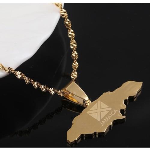 Stainless Steel Trendy Jamaica Map Pendant Necklaces Trendy Jamaican Map Women Chain Jewelry