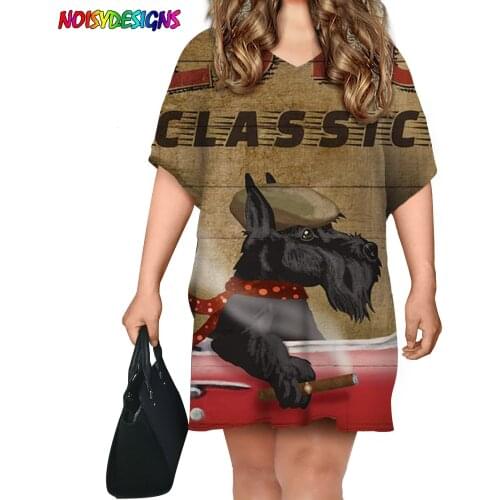 NOISYDESIGNS Scottie Dogs Tshirt Summer Casual Oversized Women T-shirts Streetwear Harajuku Batwing Short Dleeve Tshirt Dress