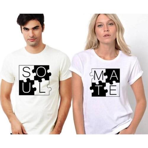 Women Short Sleeve T-shirt New "soul Mate" Letter Printing Lovers Men and Women