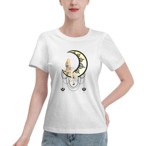 Moon and The Girl Women Black T-shirts Female Short Sleeve Tees 2021 Summer Brand Clothing Girl Tops Tees Vintage Clothes Woman