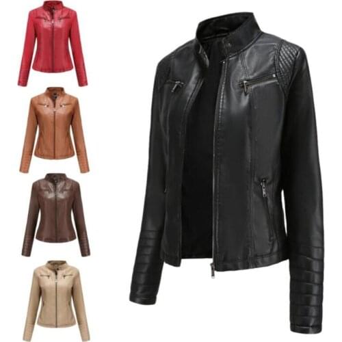 Womens leather jackets European American spring autumn thin locomotive short coats fashion clothing кожаная куртка женская