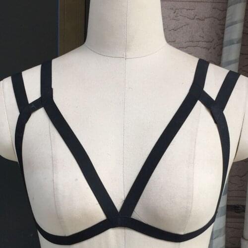 Women goth body harness black sexy cage harness bra Harajuku body harness pole dance bondage lingerie body cage bra harness