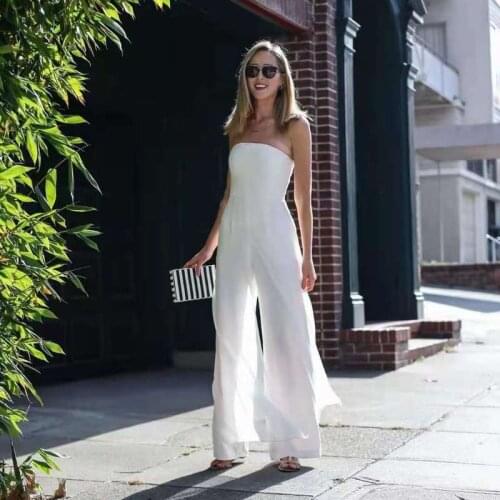 2021 Mid-waist Sling Loose Jumpsuit White Beltless Temperament Commuter Chiffon Casual Pants Vestido Feminino A206