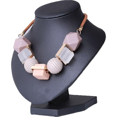 Women Necklace Necklaces & Pendants Wood Beads Geometric Necklace for Women Jewelry Statement Colored Wood Rope Chain Birthday