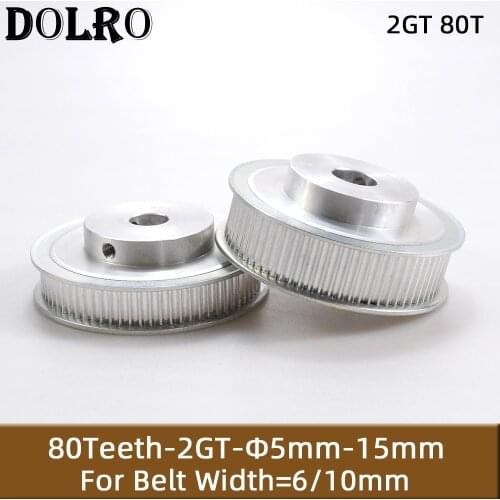 80 Teeth 2GT Timing Pulley Bore 5/6/6.35/8/10/12/14/15mm for GT2 Open Synchronous belt width 6/10mm 80Teeth 80T pitch 2.0mm