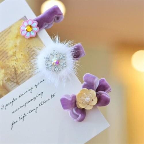 10pcs/Lot New Girls Cute Handmade Purple High-end Velvet Hair Clip Kids Hair Accessories Princess Bangs Clip