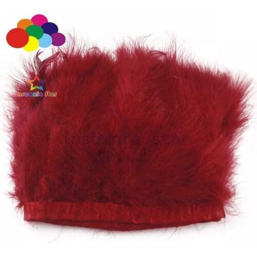 2 Meters 6-7"Width Turkey Marabou Feather Fringe Trim for Decoration DIY Craft Costumes-Wine red