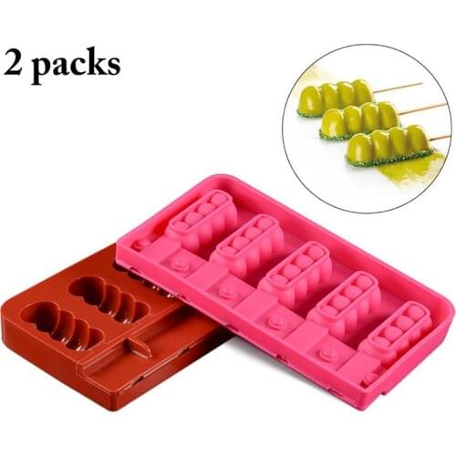 2pcs 5 Cavities Silicone Freezer Ice Cream Mold Candy Bar Making Tool Juice Popsicle Molds Children Tray Ice Cube Maker
