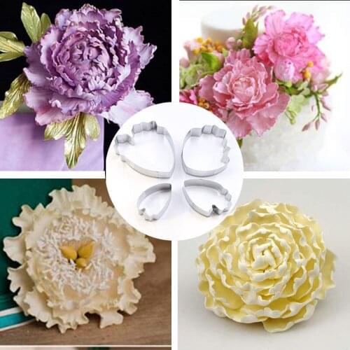 4pcs/lot Fondant Cake Decoration Floral Petal Petals Cutter Flower Mold Peony Stainless Steel Cake Decorating Tools LB 386