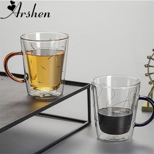 Arshen 350ml Double Wall Glass Coffee Mug Heat-resistant Milk Juice Tea Mugs Breakfast Cups Glassware Drinkware Glass Cup