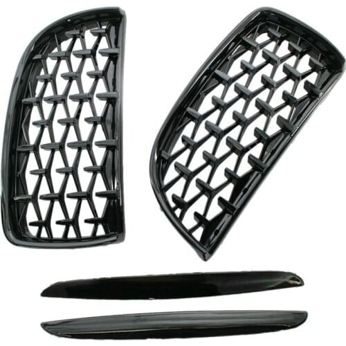 Car Front Kidney Grill, Front Hood Diamond Grille Meteor Grill for -BMW 3 Series Sedan E90 E91 2005 2006 2007 2008