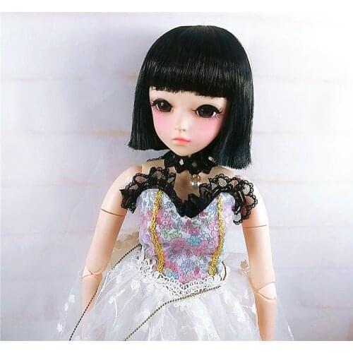 BJD SD 1/3 1/4 1/6 1/8 toy doll wig set neat bangs cute black student short hair doll wig 24 color