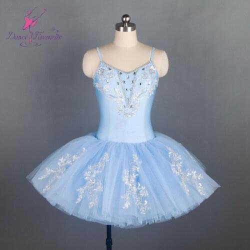 Pale Blue Spandex Top Bodice Pre-professional Ballet Tutu for Girl & Women Spandex with Silver Applique Trim Ballerina Tutu