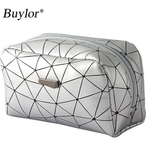 Buylor Women Cosmetic Bag Multifunctional Geometric Waterproof Cosmetic Bag Travel Portable Toiletries Storage Box Cosmetic Box