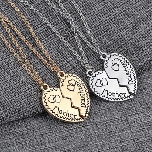 One piece vintage antique gold/silver plated heart charm Mother/daughter popular pendant necklace xy312