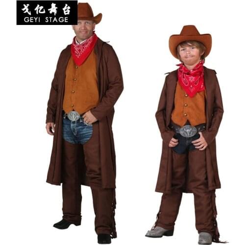 Cosplay West Denim Halloween Easter Party Play American West Denim Parent-child Outfit cowboy