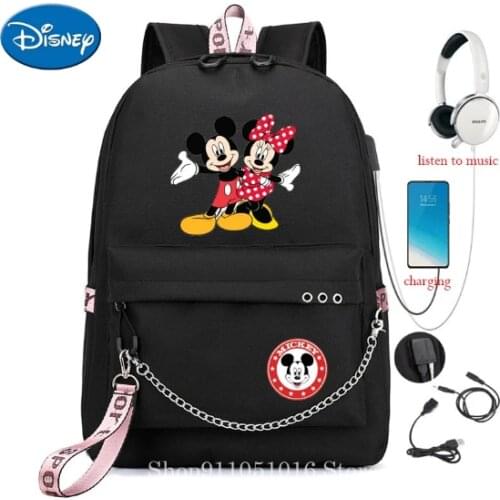 Disney Cartoon Mickey Minnie Bag Zipper USB Charging Mochila Capacity Backpack Women Kpop School Bags for Teenage Girls Students