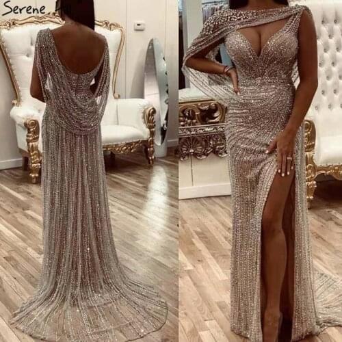 Cocktail Dresses Luxury Champagne Sexy Split Evening Dresse Diamond Beading Sleeveless Mermaid Formal Dress DLA70301 Serene Hill