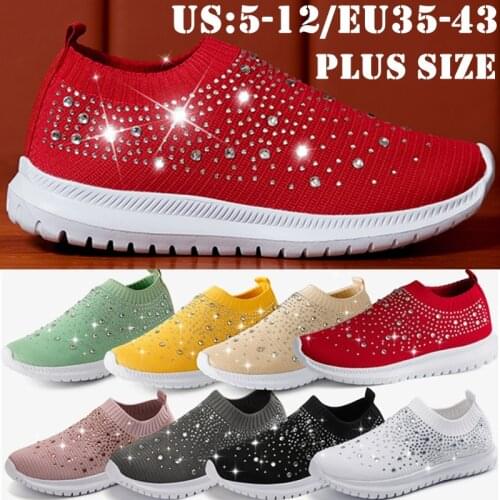 Women White Sneakers Vulcanize Shoes Ladies Fashion Bling Sneakers Summer Slip-On Sock Sneakers Femme Zapatillas Mujer 2021