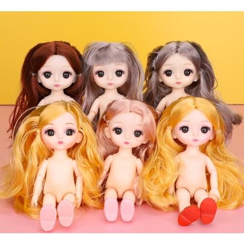 Ob11 BJD Doll 16cm 13 Movable Jointe Dolls With White Skin Yellow curly Hair Female Nude Body Makeup Doll Toys For Girls Gift