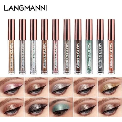 Langmanni 10pcs Diamond Sparkling Liquid Eyeshadow Set Psychedelic Pearlescent Liquid Eyeshadow Palette With Gift Box TSLM2