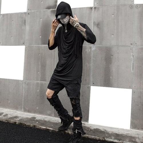 Half sleeve t show dress national fashion short sleeve hairdresser summer mens T-shirt hooded fashion brand stage fashion
