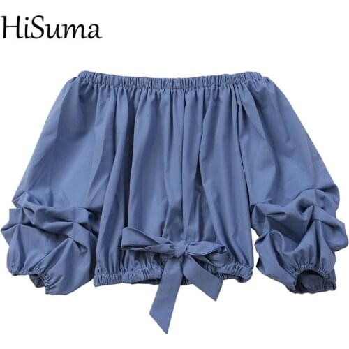 Summer Women Slash Neck Lantern Sleeve Ruffles Chiffon Shirt Sexy Lady Short Elastic Slim Waist Bandage Lace Up Chic Blouse Tops