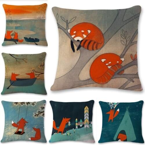 Cute Cartoon Fox Printed Soft Cushion Cover 45*45 Sofa Cushions Office Car Pillow Cases Pillowcase Home Decor Pillow Covers