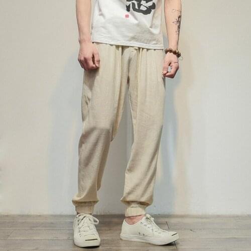 Mens Chinese Style Casual Cotton Linen Trousers Loose Pants Vintage Thin Comfrtable Plus Size 5XL