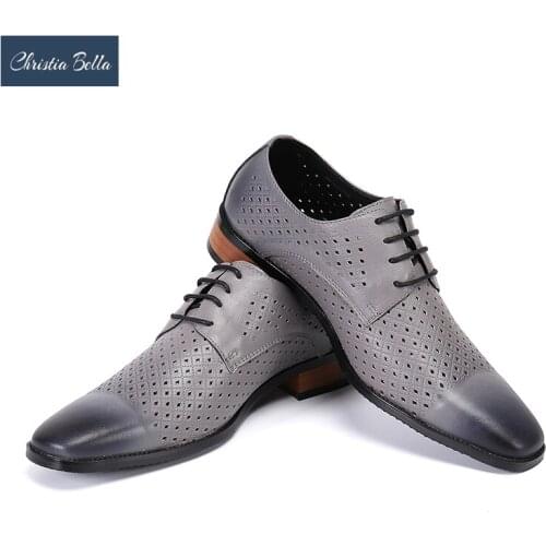 Christia Bella British Men Genuine Leather Oxford Shoes Square Toe Brogue Shoes Wedding Party Dress Shoes Lace Up Leather Shoes