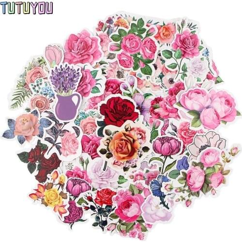 PC2302 48pcs/set Beautiful Flower Red Rose Scrapbooking Stickers Decal For Car Laptop Luggage Fridge Graffiti Sticker