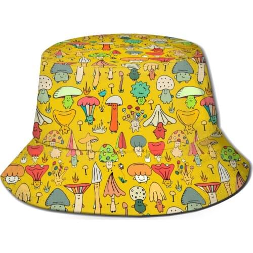 NOISYDESIGNS 2021 Hats Womens Fashion Printing Mushroom Pattern Sunshade Fishermans Hat Basin Hat Outdoor Bucket Hat Yellow