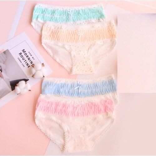 New arrived young girl underwear 6pc/bag lace cotton candy dot low waist students briefs ladies girls panties pants