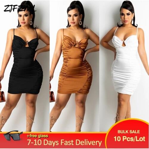 Bulk items wholesale lots womens clubwear party short dress elegance spaghetti strap backless dresses ruched slim fit vestido