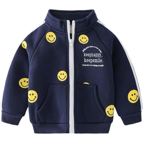 2021 Autumn Childrens Clothing Baby Long Sleeve Casual Coat Kids Smiley Printing Jackets Boy Baseball Uniform Ropa Bebe
