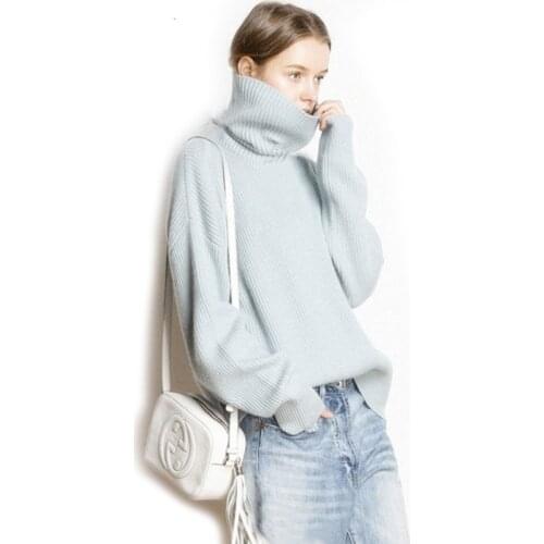 2019 Autumn and Winter Thick High Collar Pullover Women loose Cashmere Sweater Fashion Warm Large Size Knit Bottoming Sweater