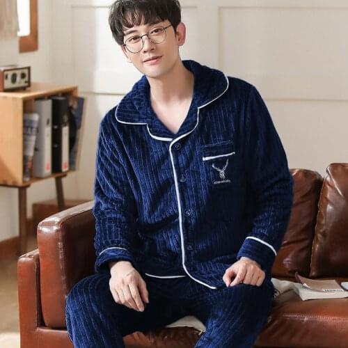 2020 Autumn Winter Men Pajamas long Sleeve Male Pajamas Set Men Flannel Pajamas For Men Sleepwear Suit homewear Pyjamas Pijama