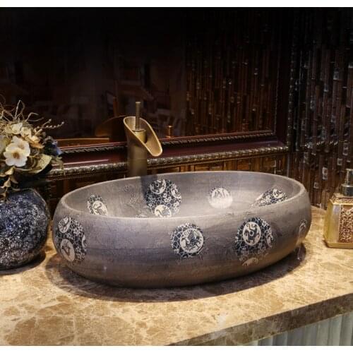 Oval Europe Vintage Style Lavobo Ceramic Washing Basin Bathroom Counter top Bathroom Sink oval art basin