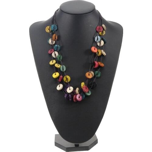 Boho Coconut Shell Pendant Necklace Handmades Beaded Multicolor Choker Rope Necklace Ethnic Women Jewelry