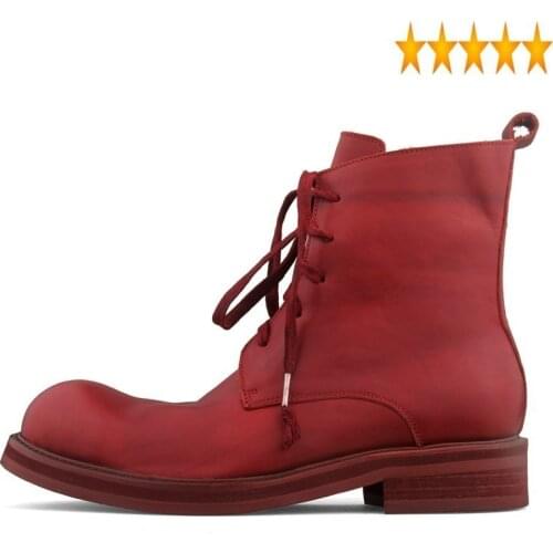 Work Vintage Men Lace Up Safety Luxury Designer Genuine Leather White Combat Biker High-Top Boots Winter Platform Booties