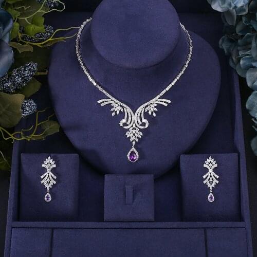 Jankelly Luxury Jewelry Set Flower Shape Cubic Zircon Necklace Earrings Classic Wedding Jewelry Sets with free shipping