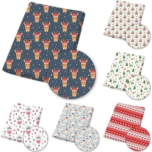 Christmas Polyester Cotton Fabric Reindeer Printed Cloth Sheets By The Meter DIY Crafts Supplies For Sewing Dress Hat 45*145cm
