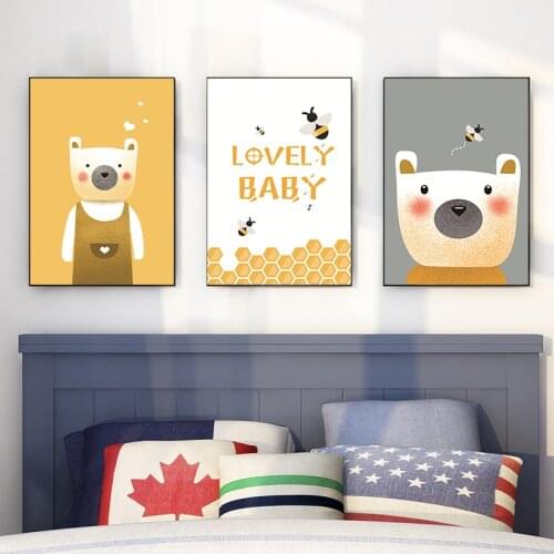 Nordic modern simple cartoon small animal poster mural childrens room living room canvas decorative picture printing