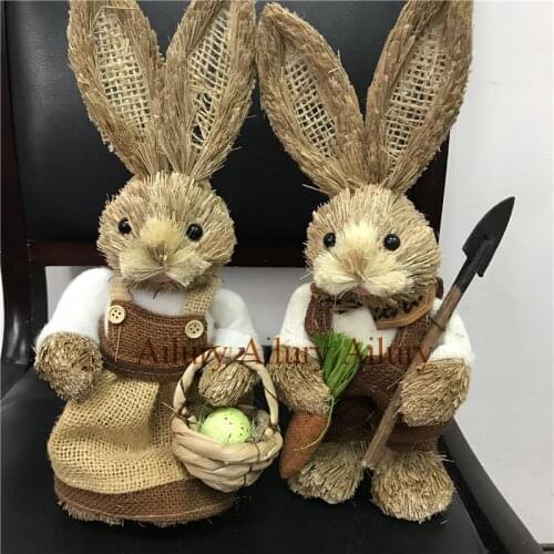 50%off,2pcs/set,new arrival,33cm,Idyllic straw rabbits,cute pair of rabbits,shop decorations, garden decorations,Easter gifts