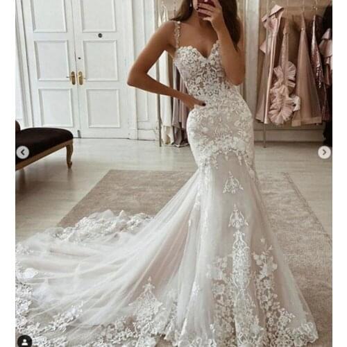 Mermaid wedding dresses 2020 sweetheart neckline lace appliques backless mermaid lace appliques bridal dresses