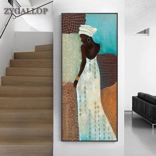 Vintage Africa Wall Art Canvas Posters and Prints Black Woman Oil Painting Aisle Living Room Wall Pictures Bohemian Decor Cuadro