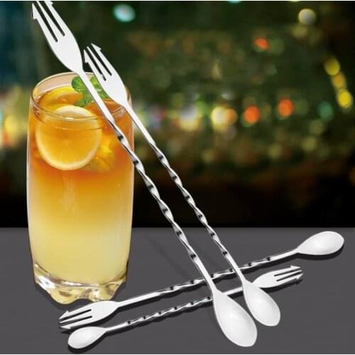 High Quality 26cm 32cm Stainless Steel Long handle Spoon Cocktail Mixer Stirrer Spoon Twisted Mixing Spoon Kitchen Tableware
